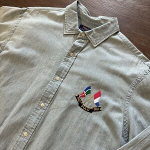 Polo Ralph‎ Lauren Crossed Flags 20 Yr Button Up Chambray Sz XXL ** READ**
